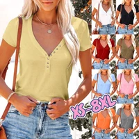 women fashion loose casual tops solid color slim fit club deep v neck bodycon shirts bottoming loose summer t shirts