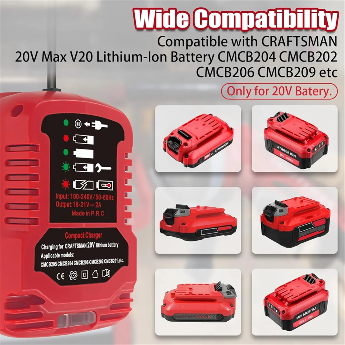 Зарядное устройство для Craftsman V20 20 В макс. литиевая батарея мини-зарядное CMCB202 CMCB204