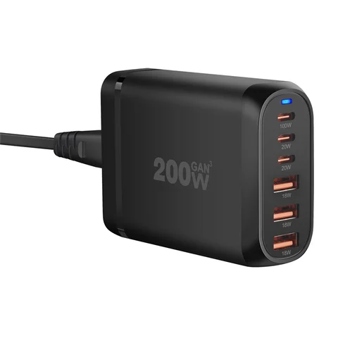 Настольное зарядное устройство GaN мощностью 200 Вт с 6 портами USB Type C PD Charger Быстрая зарядка 3.0 Быстрое зарядное устройство Мобильное зарядное устройство USB EU PLUG