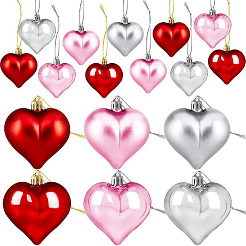 

24PCS Valentines Day Decor Heart Shaped Hanging Baubles Decorations For Home Valentine Tree Wedding Anniversary Party