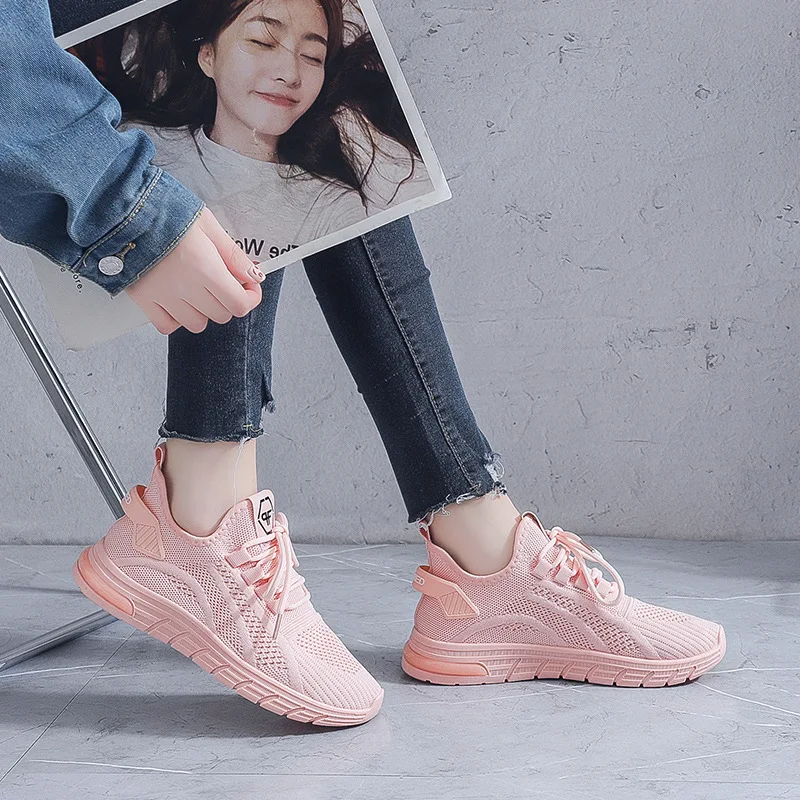

Women Breathable Running Sports Shoes 2022 New Fashion Air Cushion Flying Woven Women's Sneakers Lace Up Casual Shoes for Women