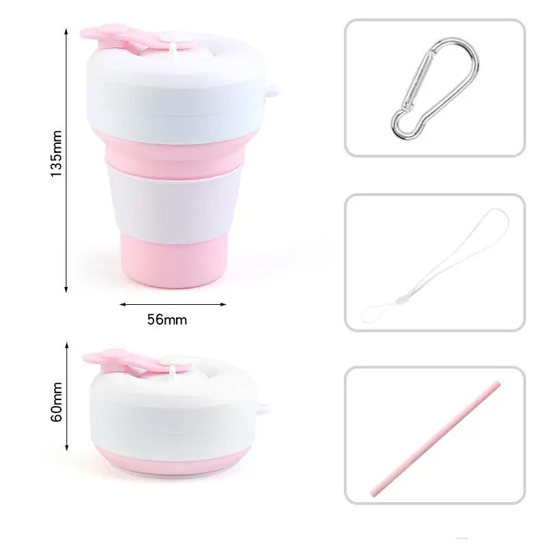 

New Gentle Shrinking Silicone Folding Cup, Silicone Creative Tea Filter Cup with Straw, Portable Anti-fall Travel Water Cup