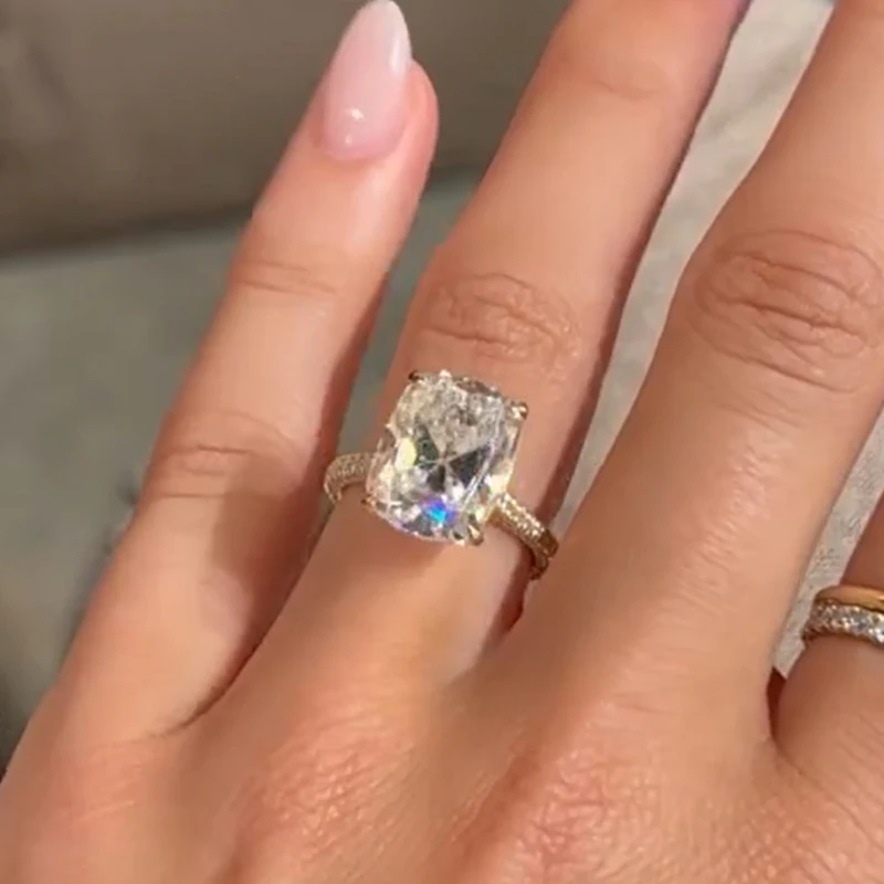 JOVOVASMILE 14k Yellow Gold Moissanite Wedding Rings 8 Carat 12.75x9.75mm Old Mine Cushion Fashion Jewelry Cathedral Setting