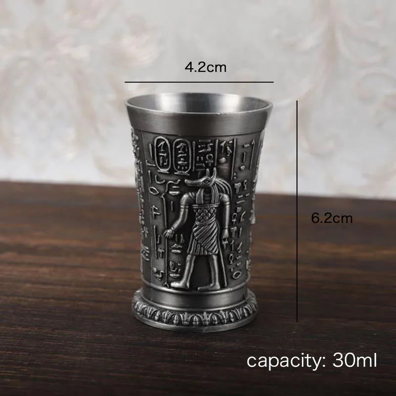 

Egypt Myth Retro Metal Cup Bronze 3D Relief Liquor Spirits Small Goblet Household Small Size Personality Cocktail Cup DCS