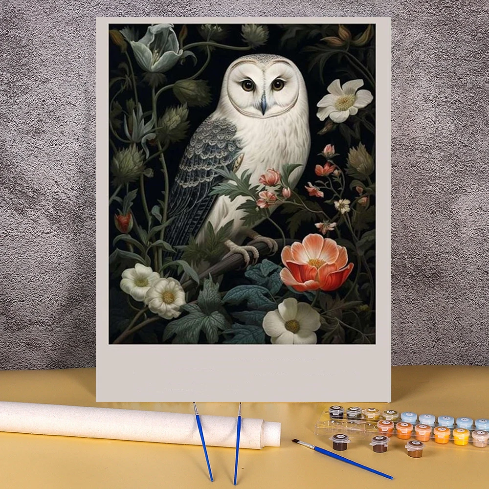 Акриловая краска по номерам для взрослых на холсте животное сова раскраска
