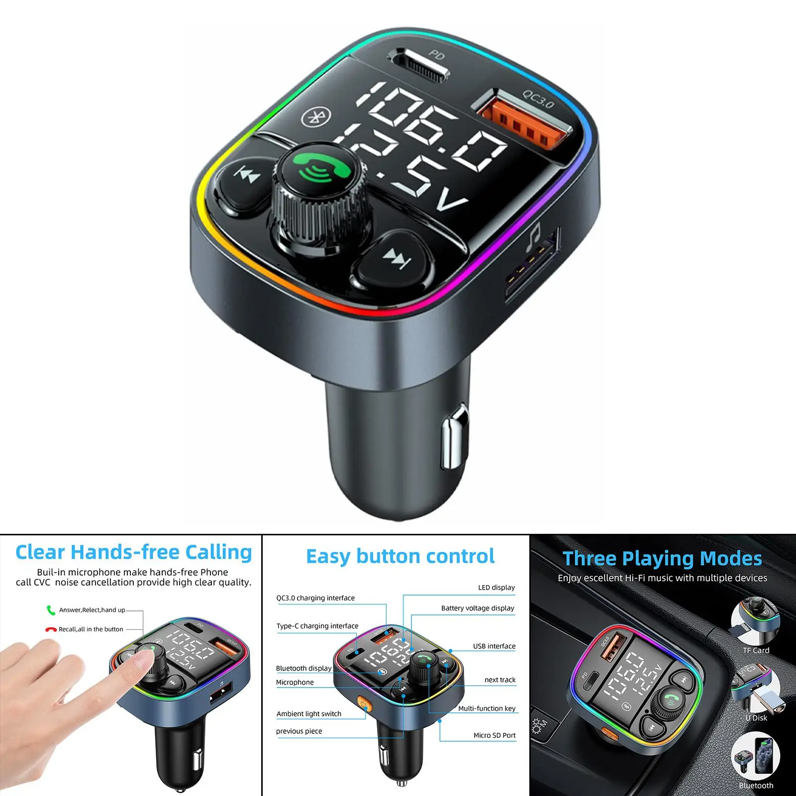 

Car Bluetooth Adapter Voltage Display Music Player.0 for Driver