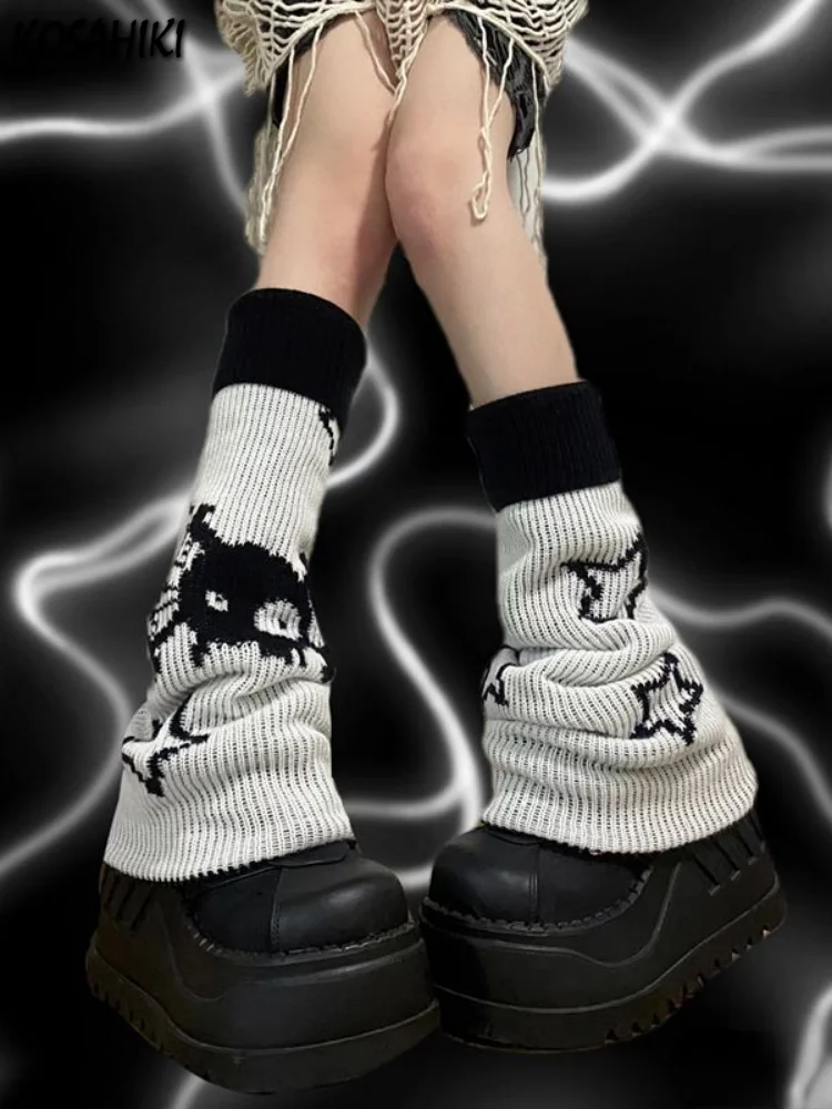 

Вязаные двухсторонние носки Harajuku Y2k со звездами и принтом черепа, носки в стиле панк для девочек, японская кавайная уличная одежда, Обложка д...
