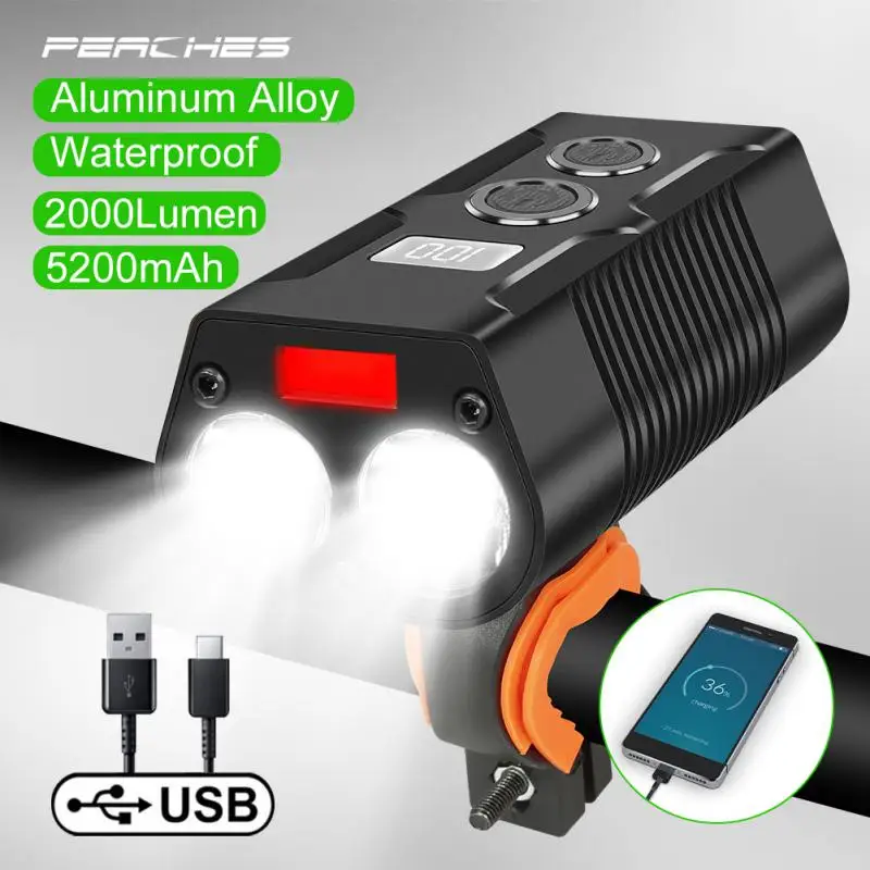 

2000 Lumen Bike Light Front USB Rechargeable Lamp Cycle Lantern 5200mAh MTB Bicycle Light Flashlight Power Bank Bike Accessories