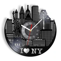 new york cityscape modern silent wall clock watch wall decor nyc skyline vinyl record wall clock watches unique travel gifts
