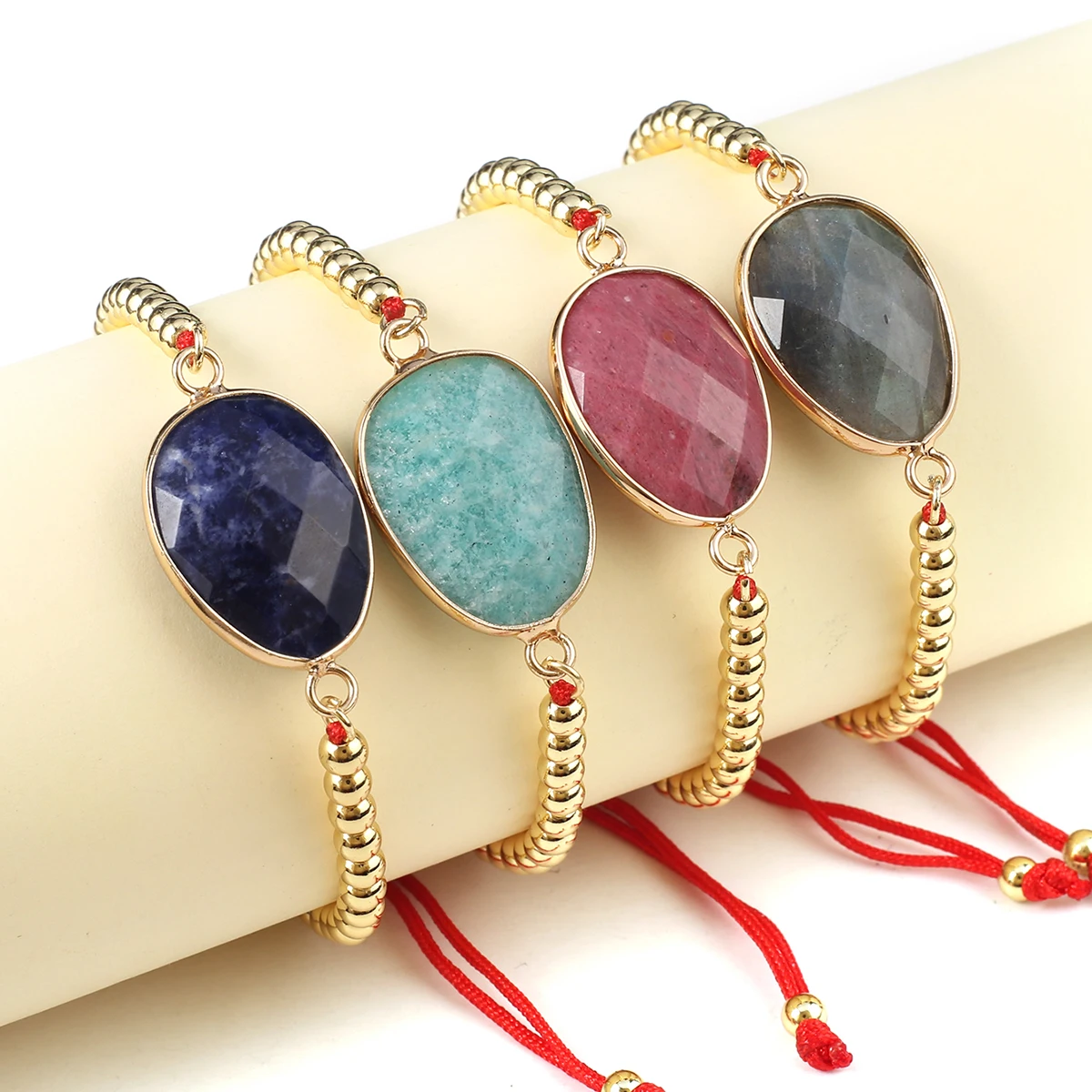 

Natural Stone Dialogite Blue veins stone Flash Labradorite Amazonite Pendant Woven Bracelet Red Rope Exquisite Jewelry Gift