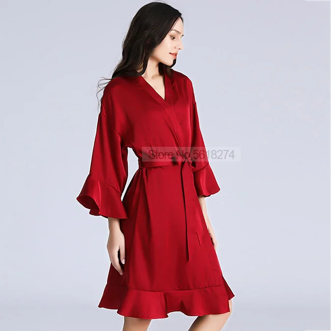 

Kimono Bathrobe With Belt Bride Bridesmaid Nightwear Ruffles Lady Robe Gown Sexy Rayon Lingerie Summer Home Dressing Loungewear