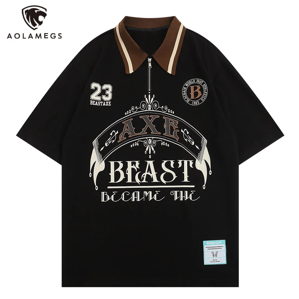 

Men Cotton T Shirt Summer Oversized Fit Short Sleeve Print T-shirts Turn dorwn collar Loose Hip Hop Casual Tops Tees Clothing