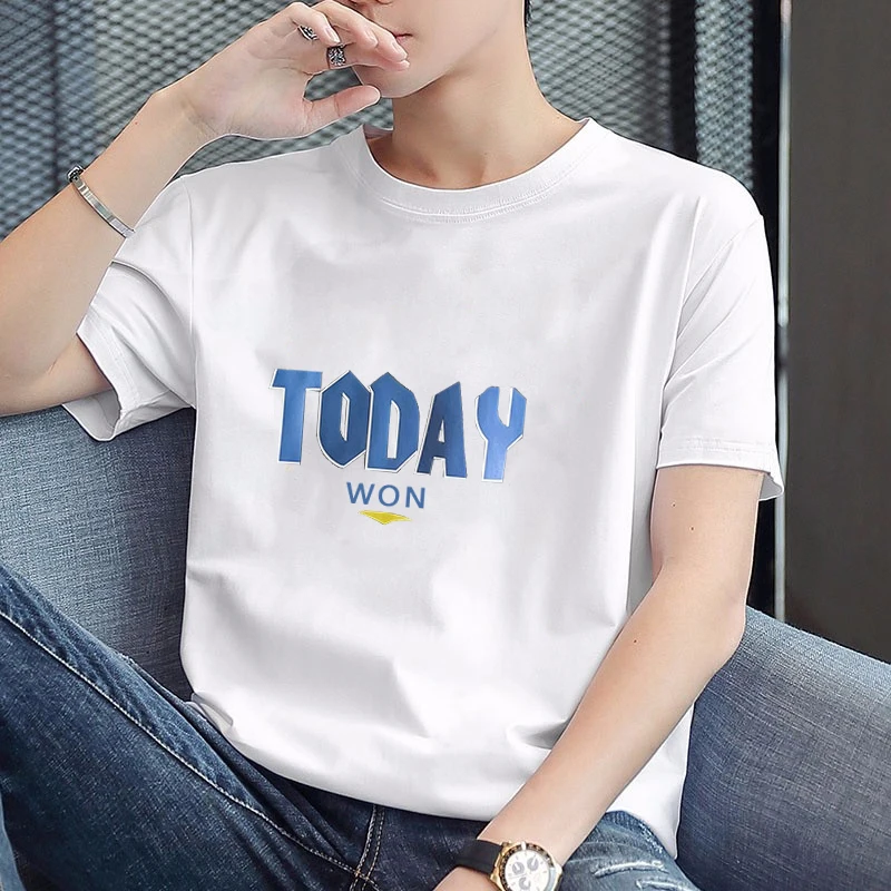 

Summer Men's T-shirt Fashion Cotton Casual O-neck Tees Letters Printing Loose Short Sleeve Top Movafag