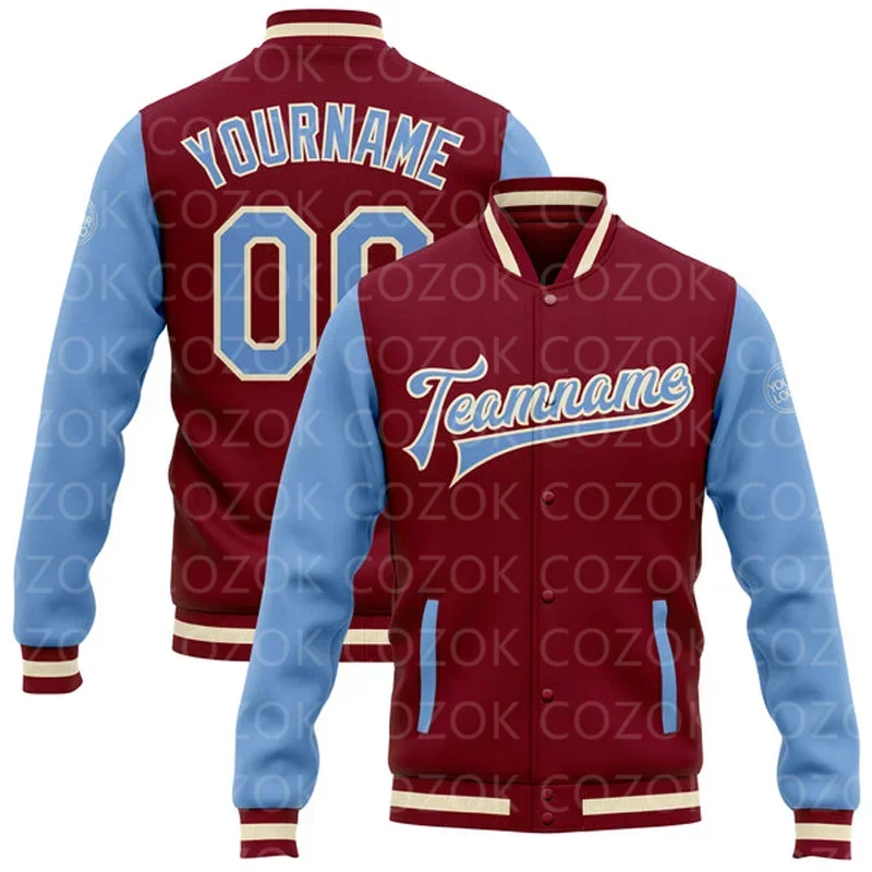 Custom Red 3D Printed Baseball Button Jacket Bomber Full-Snap Varsity Letterman