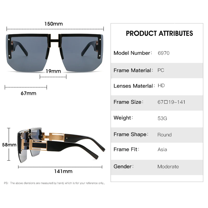 2023 Luxury Brand Designer Rimless Oversized Sunglasses Women Men Fashion Vintage Square Flat Top Sun Glasses Shades UV400 images - 6