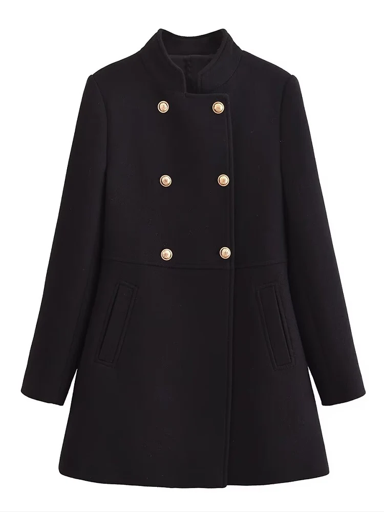 2024 новое универсальное двубортное пальто с золотыми пуговицами в европейском и