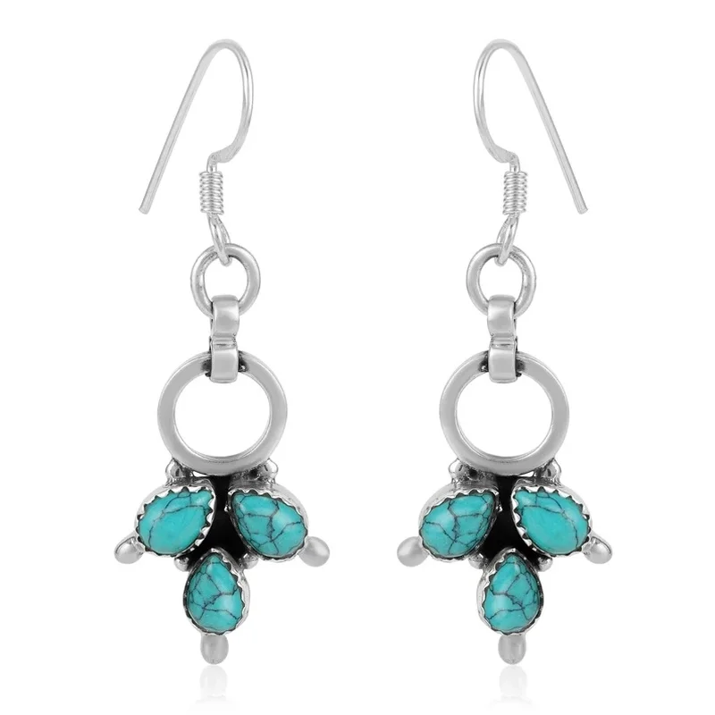 

Boho Fashion Women Drop Earrings Vintage Metal Droplets Inlaid Turquoise Earrings Girl Accessories Statement Dangle Ear Jewelry