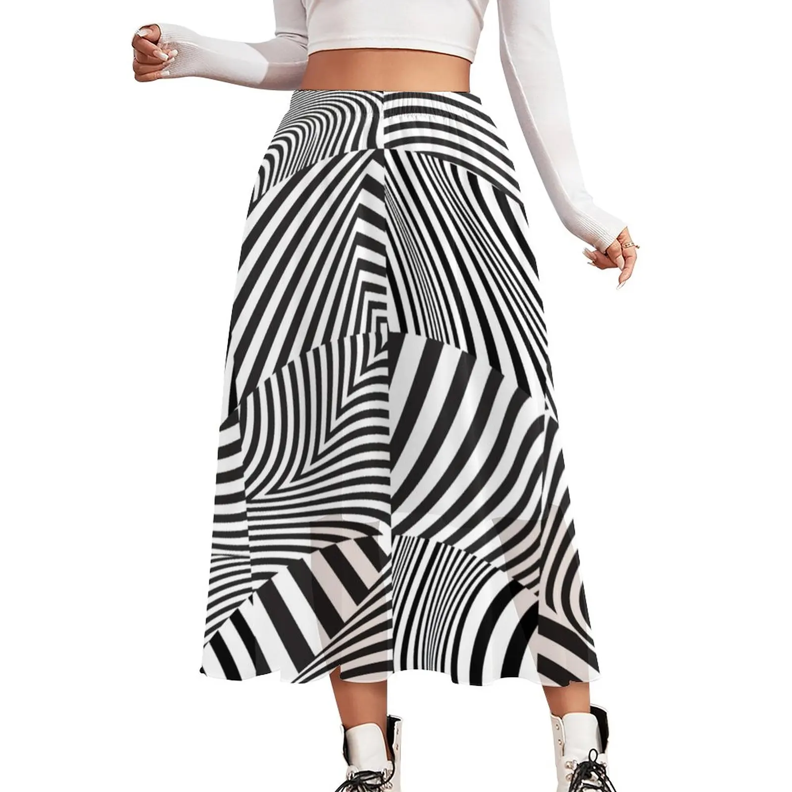 

Retro Mod Squared Skirt Abstract Stripes Modern Long Skirts Summer Korean Fashion Elastic Waist Chiffon Oversized Casual Skirt
