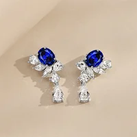 Sherich sell well 2ct Oval Water Drop Sapphire 925 Sterling Silver Luxury Full Diamond Wings Earrings Women Elegant Prom Jewelry