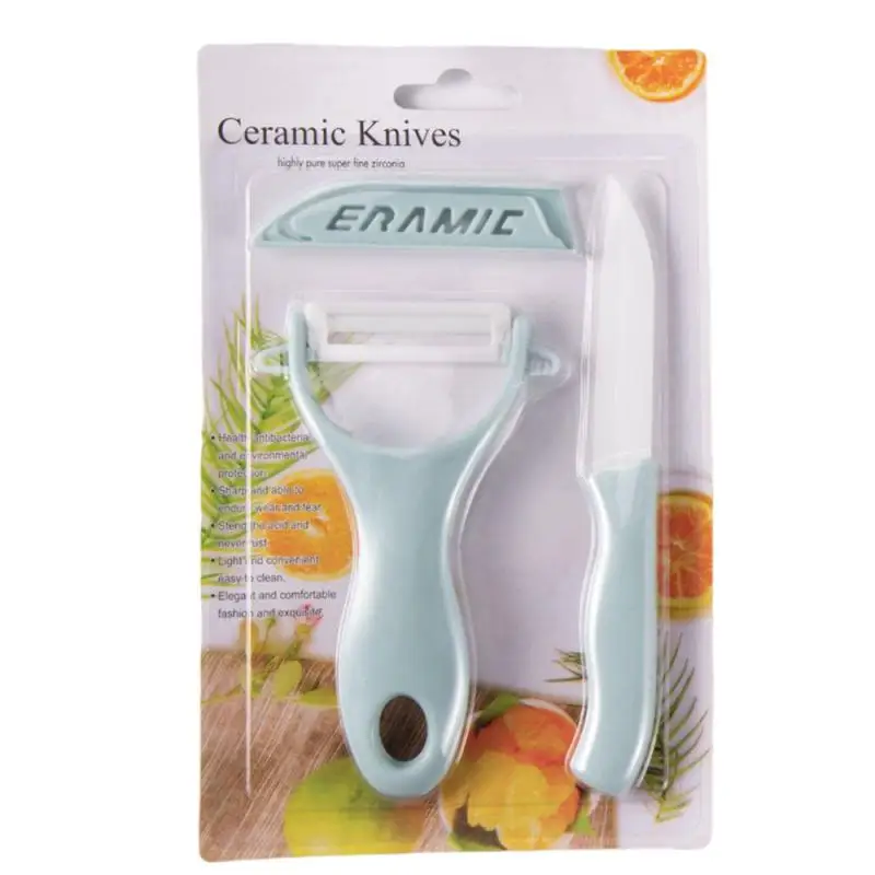 

Fruit Knife Set Peeler Ceramic Knife Stainless Steel Kitchen Melon And Fruit Vegetable Planer Insert Card Two-piece Set Blue
