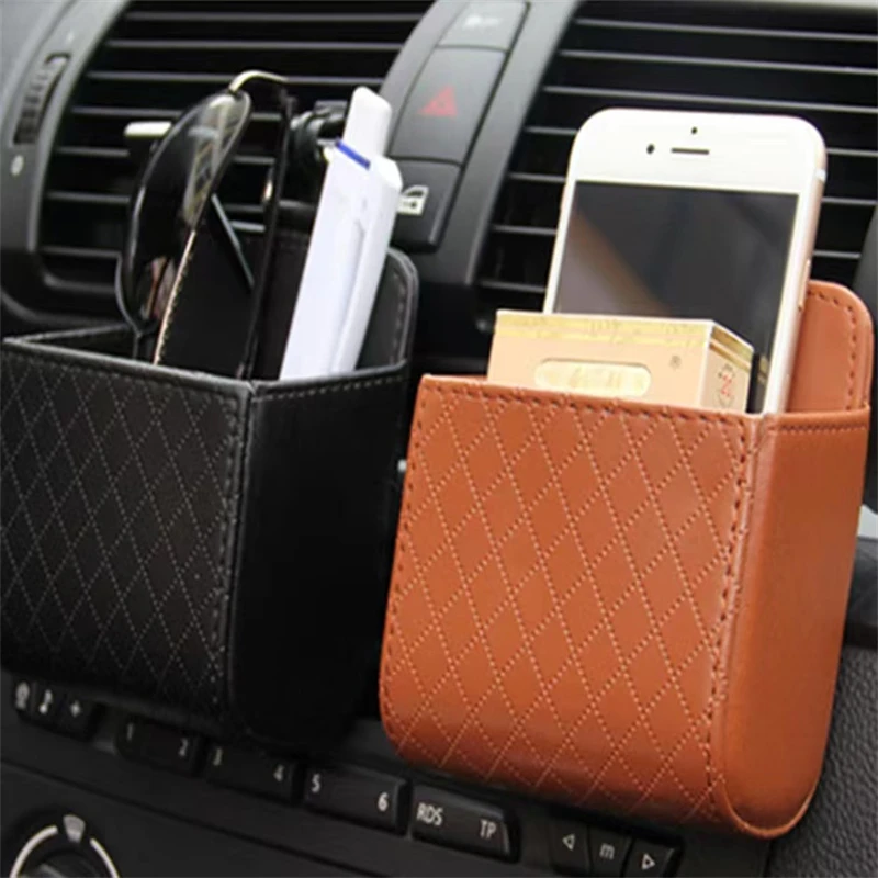 

PU Leather Car Outlet Air Auto Vent Trash Box Auto Mobile Phone Holder for Supplies Car Styling Bag Pouch Orangnizer Hanging Box