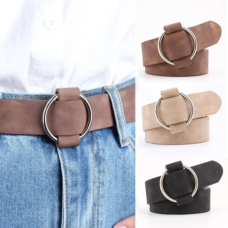 

New Round Metal Buckle Waist Belt PU Leather Free Size Wide Waistband Women Lady All-match Jeans Pants Decoration Straps
