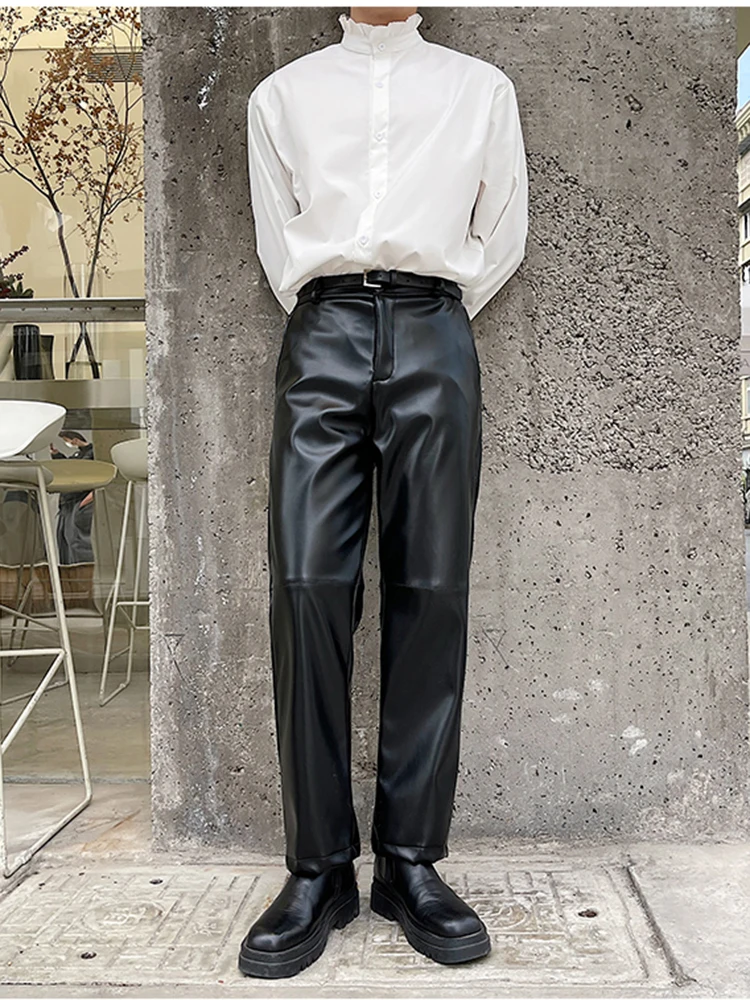 Светильник Роскошные повседневные мужские прямые брюки IEFB из искусственной кожи