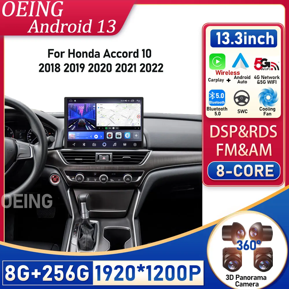 

13.3 inch Android Car Radio For Honda Accord 10 2018 2019 2020 Multimedia Player GPS Wireless Carplay Video Stereo All in one
