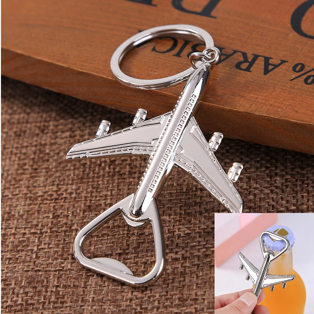 New Creative Stainless Steel Aircraft Keychain Beer Bottle Opener Keyring Men's Classic Key Holder Gift Accessories