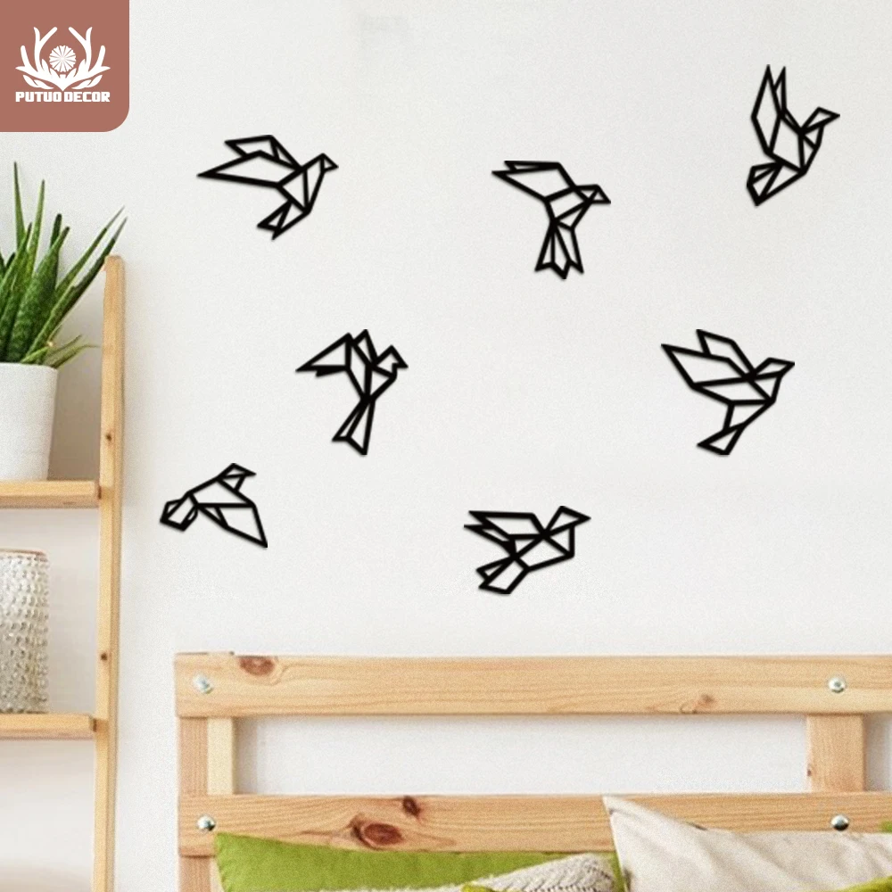 

Putuo Decor 7PCS Thousand Paper Cranes Wooden Wall Art Lucky Black Sculpture Painting Decoratives for Living Bedroom Kitchen