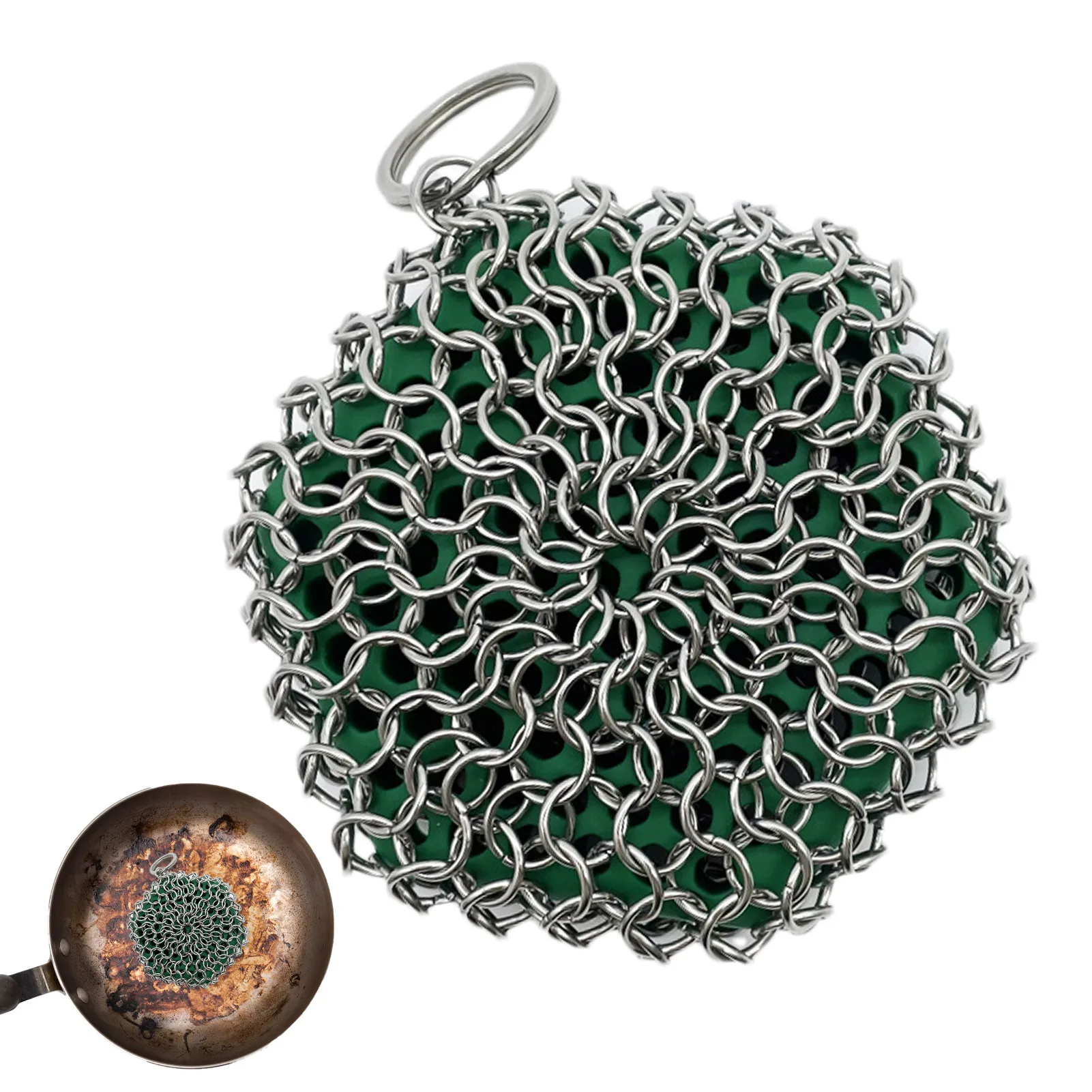 

Stainless Steel Chainmail Scrubber Chainmail Scrubber With Silicone Insert Pot Scrubbing Net For Cleaning Castiron Pan Griddle