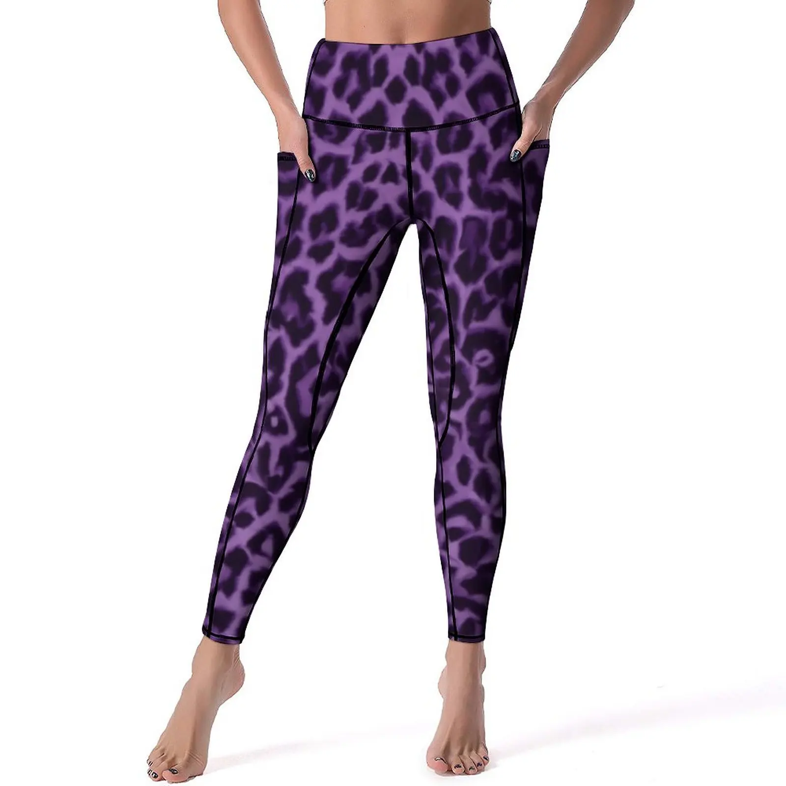 

Purple Leopard Leggings Sexy Animal Print High Waist Yoga Pants Funny Stretch Leggins Women Graphic Workout Sport Legging