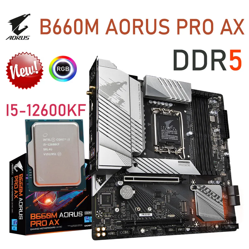 

Комплект материнской платы Intel i5 12600KF LGA 1700 DDR5 Gigabyte B660M AORUS PRO AX, материнская плата B660, материнская плата 128 ГБ PCI-E 4,0 B660, новинка