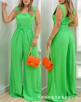 womens green wide leg pants suit 2022 summer fashion new sexy sleeveless tops high waist trousers suit