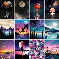 ruopoty frame diy painting by numbers kits moon river scenery acrylic paints by numbers wall art picture handpainted for diy gif