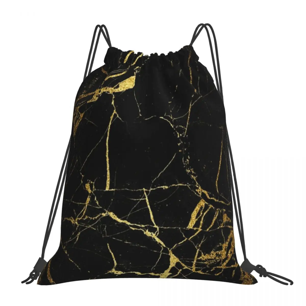 

Black And Gold Marble Backpacks Casual Portable Drawstring Bags Drawstring Bundle Pocket Sports Bag Book Bag For Travel Students