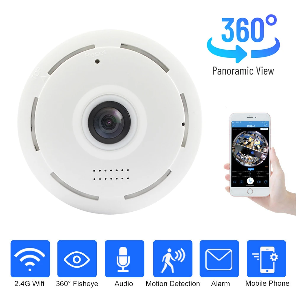 

360º Panoramic Mini Wifi Camera 5MP Wireless Fisheye Two Way Audio Alarm Indoor Smart Home CCTV Security Protection IP Kamera