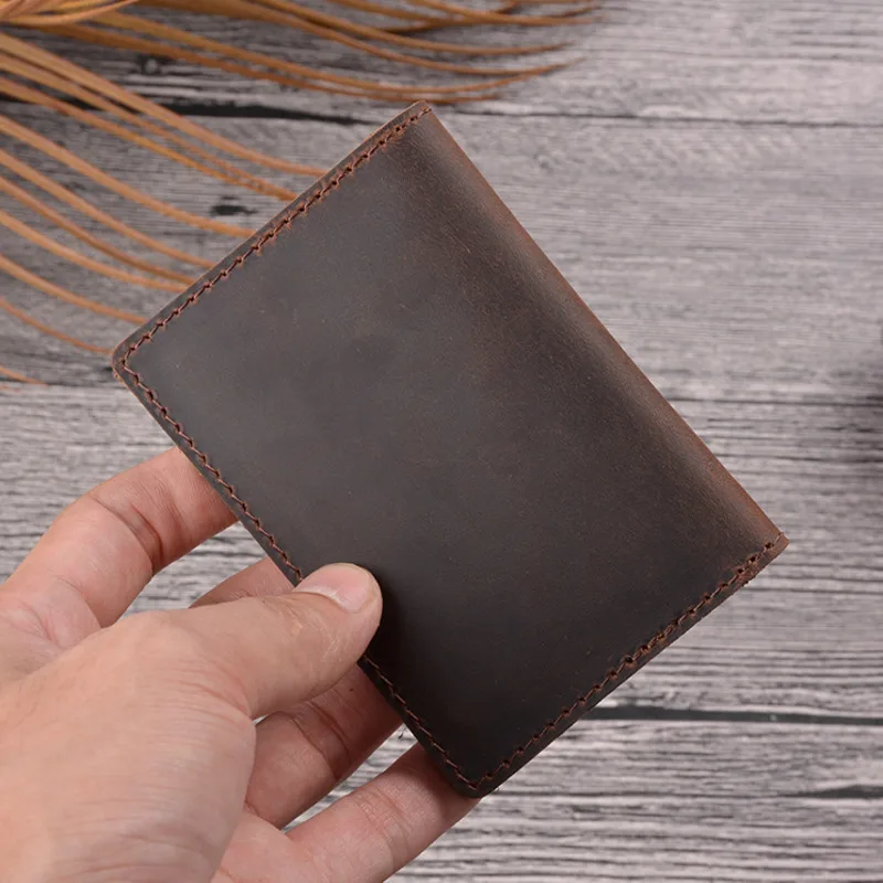 Vintage Cow Leather Credit Card Holder Bifold Short Wallet Bank Card Cover Ultra-thin Small Card Case Driving License Bag
