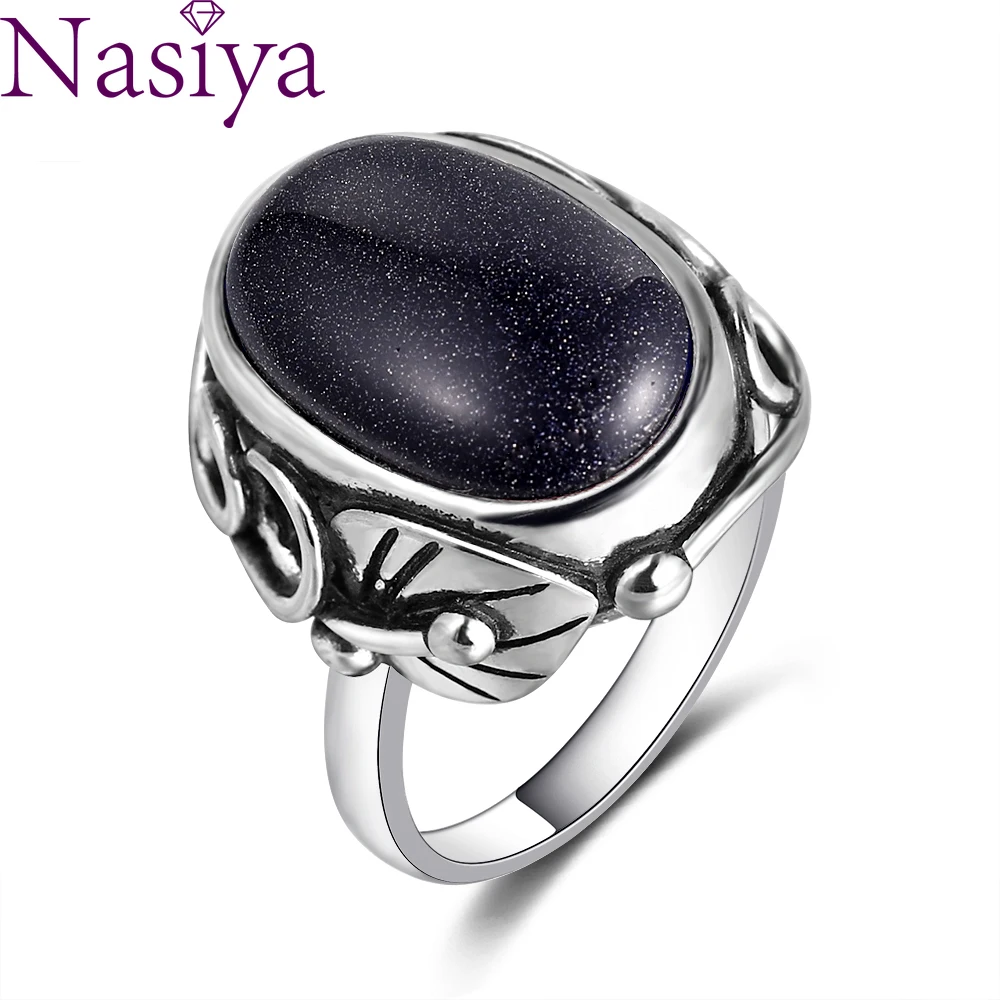 

Vintage Blue Sandstone Rings For Women's Fashion Jewelry Ring Big Oval Stones 11x17MM Oval Gemstones Gifts Wholesale