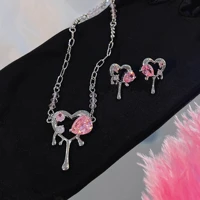 foydjew romantic heart shaped jewelry sets for ladies luxury pink crystal pendant necklaces earrings valentines day gift set