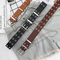 ms hip hop wide belt iron ring chain double exhaust steam eye belt student fashion decorative belt