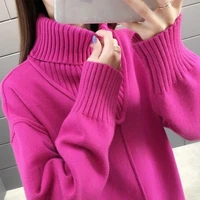winter new turtleneck sweaters women pullovers fashion purple white loose thicken warm pulls all match outfits tops 4 colors