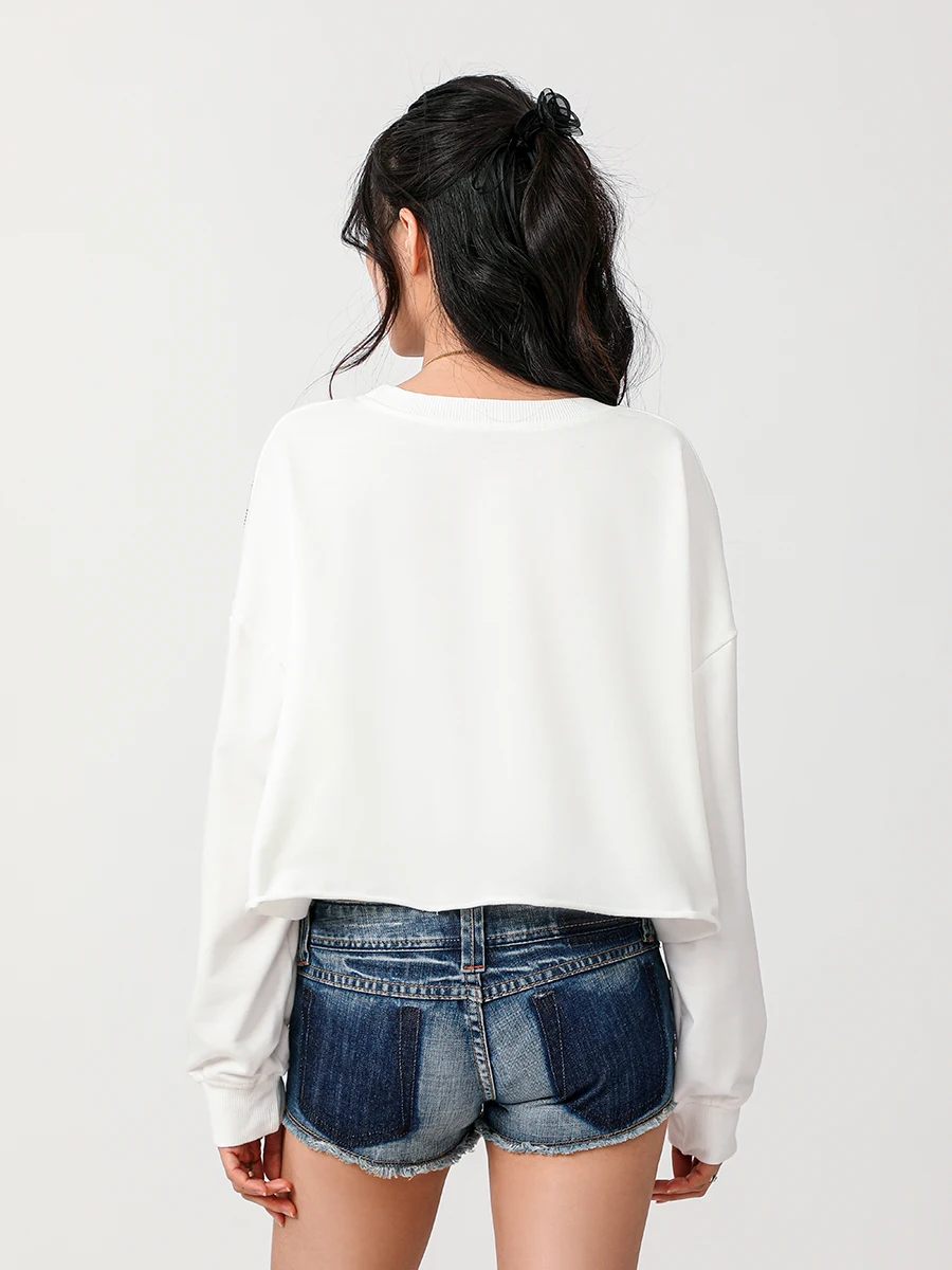 Женская Блестящая бейсбольная Толстовка Pivanzore Y2K с длинным рукавом и круглым