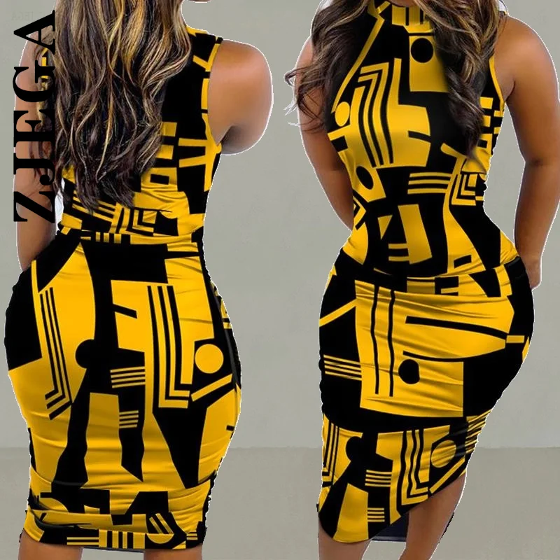 

Модное платье Zjega, женские платья для отдыха, облегающее платье без рукавов с принтом и рюшами, Универсальный мягкий наряд, платья, женские п...