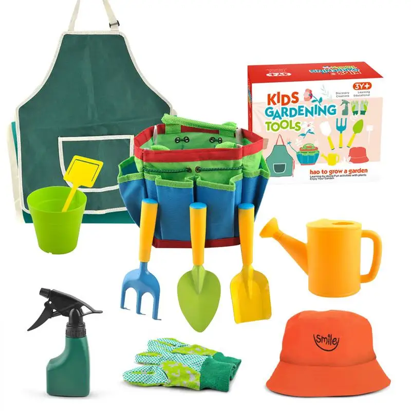 

Набор детских садовых инструментов, цветные детские садовые инструменты для мальчиков и девочек, игрушки для сада, включает сумку для хранения, поливочную баночку