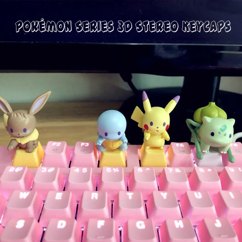 

Kawaii Pokemon Bulbasaur Pikachu Squirtle Anime Figure Diy Mechanical Keyboard Decorate Keycap Delicate Festival Birthday Gift