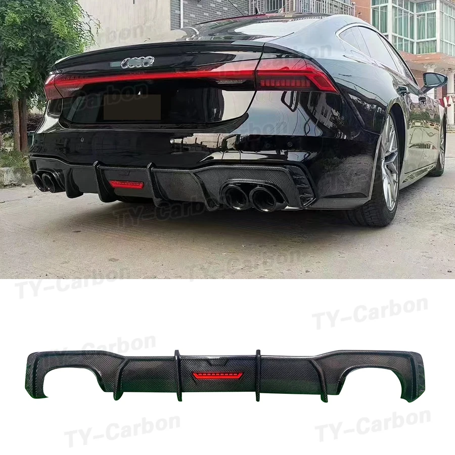 

Carbon fiber Rear Lip Diffuser With Lamp Spoiler For Audi A7 S7 RS7 C8 2019-2021 FRP Car Fins Shark Style Bumper Protector