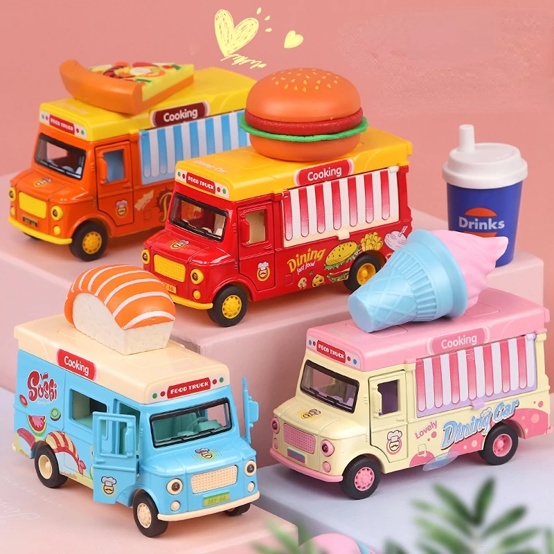 

Alloy Children's Play House Car Toys Music Pull back Ice Cream Fast Food Truck Model Kitchen Girl Baby Toys Birthday Gift
