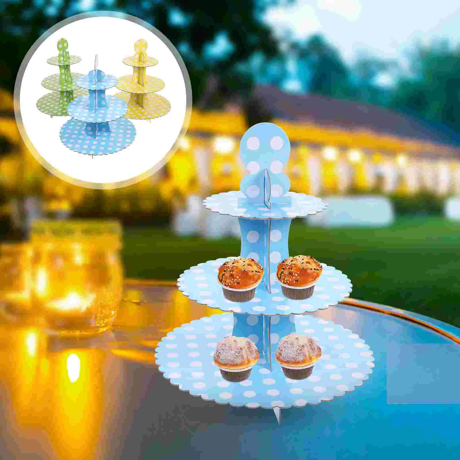 

Cake Stand Dessert Rack Display Cupcake Party Tower Paper Tier Tire Three Candy Trays Plates Serve Layers Shelf Snack Wedding