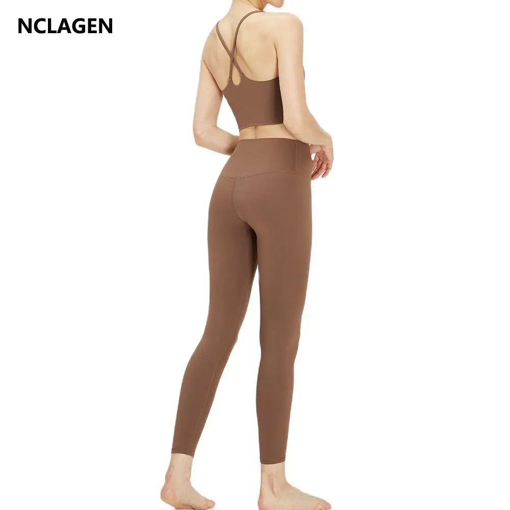 

NCLAGEN Women Sportwear Two-piece Set Female Sports Bra & Pants High Waist Fitness Suit Elastic Naked Feel Gym Workout Clothes